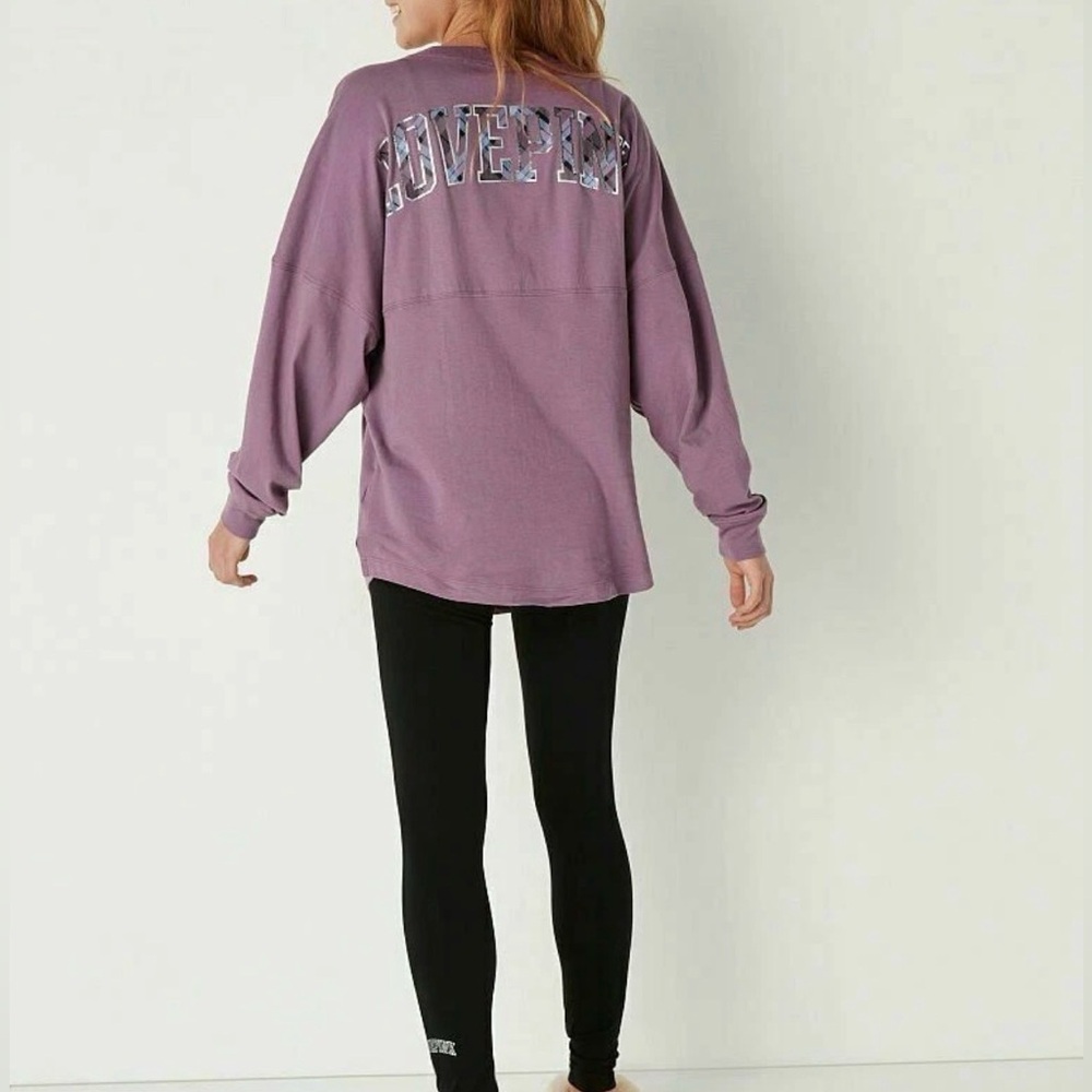VICTORIA'S SECRET PINK VARSITY LONG SLEEVE CREW TEE SIZE LARGE OVERSIZED